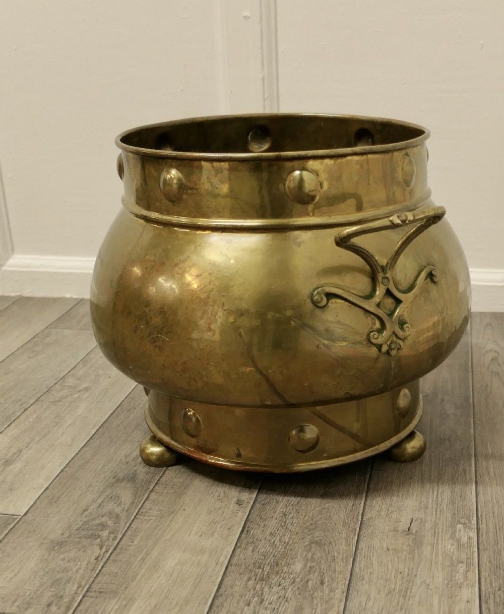 19th Century Pot Belly Brass Coal Bucket On Feet photo furniture