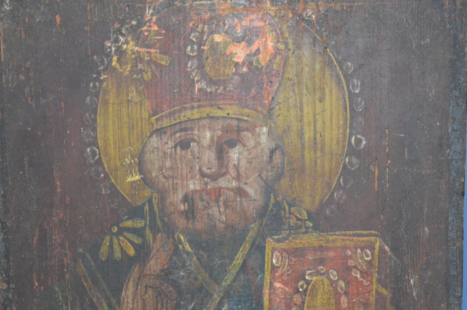 Large Mid 19th Century Hand Painted Russian Icon,C1850.Handpainted Onto Wood Panel photo furniture