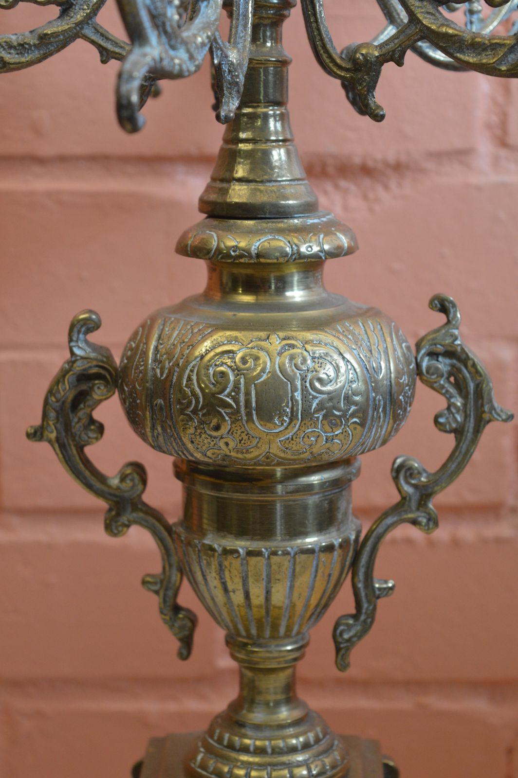 Large (5kg) French 6 Stem Brass Candelabra,C1870 photo for sale