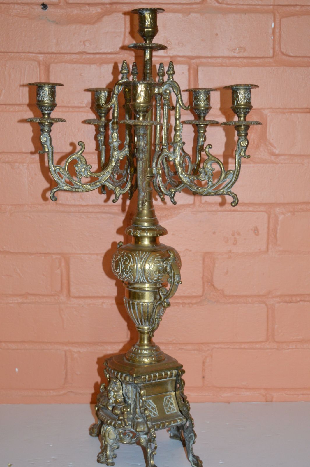 photo for sale Large (5kg) French 6 Stem Brass Candelabra,C1870