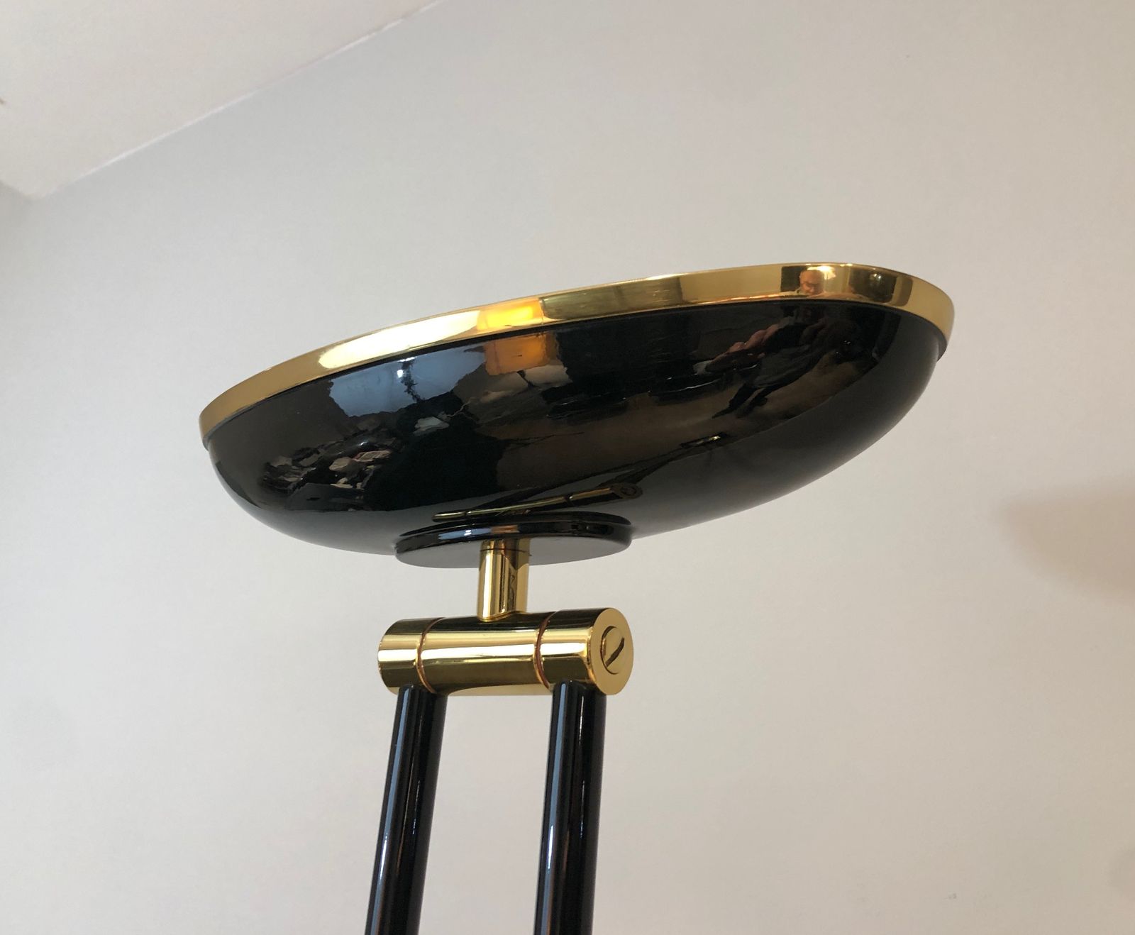 Halogen Parquet Floor Lamp In Black Lacquered Metal And Brass. French Work. Around 1970 photo 950.0