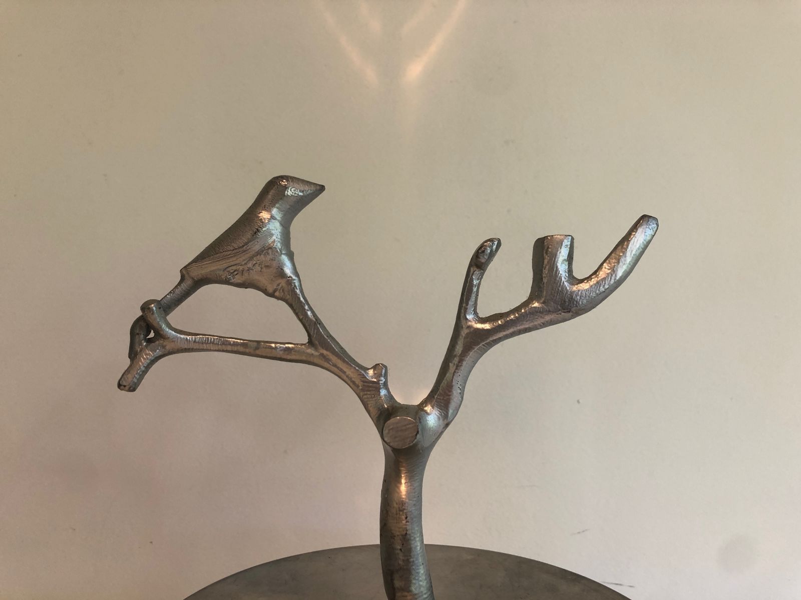 Suite Of 3 Aluminum Serving Pieces Decorated With Birds And Branches photo vintage