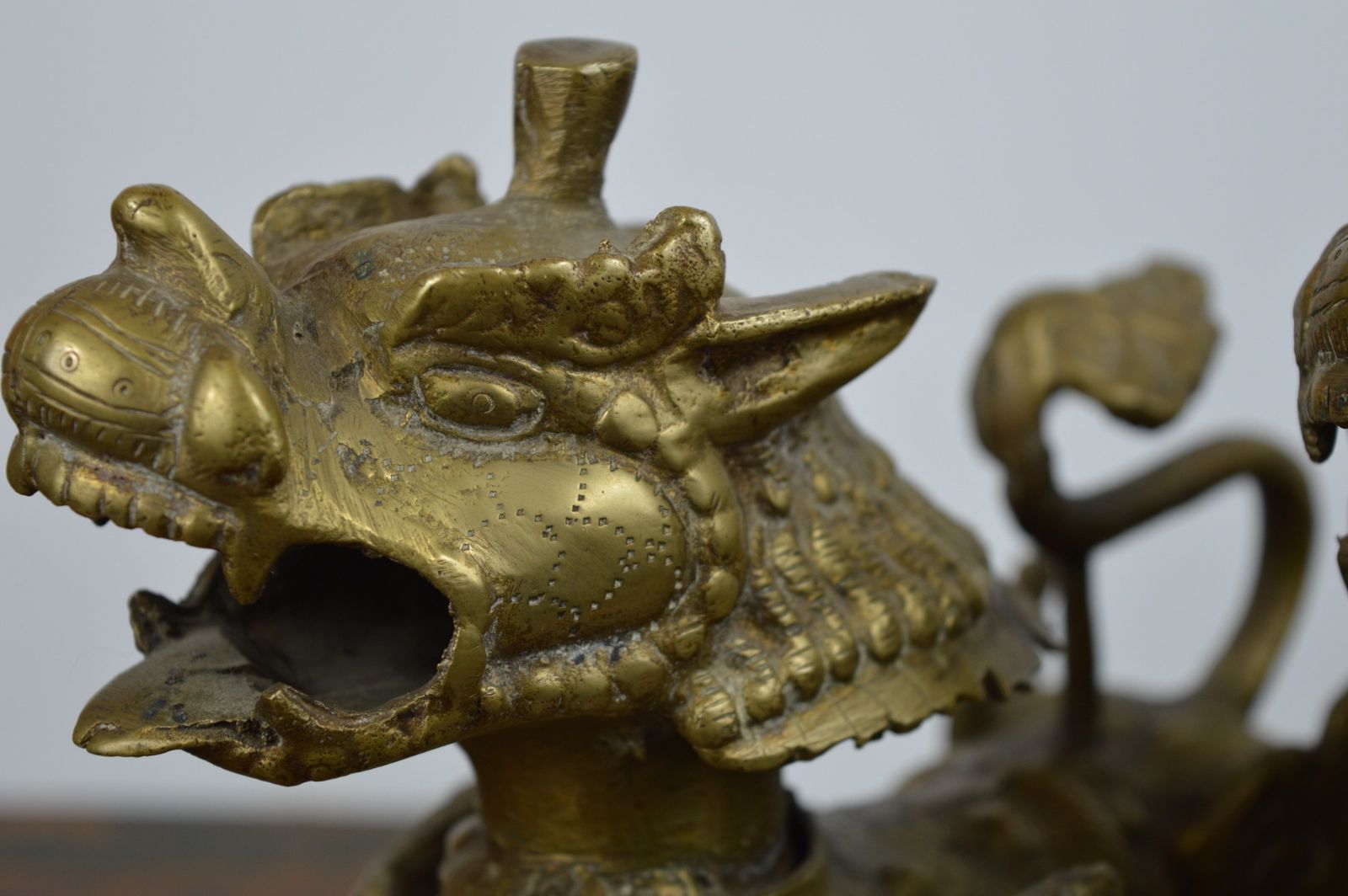 Pair Tibetan Gilt Bronze Temple Lions, C1920 photo vintage
