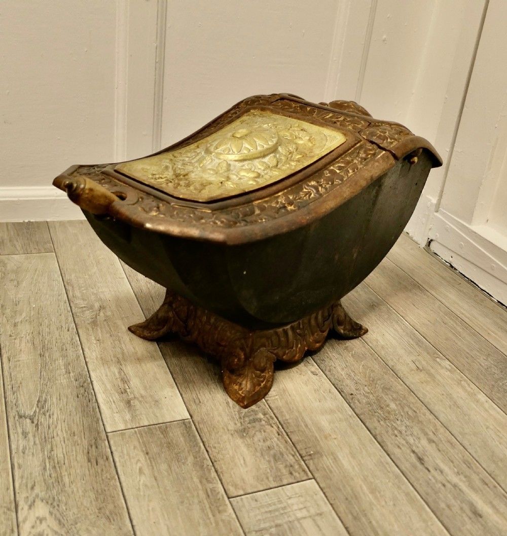 19th Century Cast Iron And Brass Art Nouveau Coal Scuttle