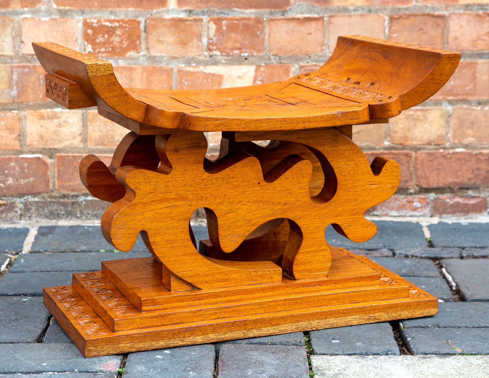 African Tribal Stool Royal Collection Queen Elizabeth Ghana 1960s Mid Century Ghanaian Solid Wood Sculptural Ashanti Asante Adinkra photo for sale
