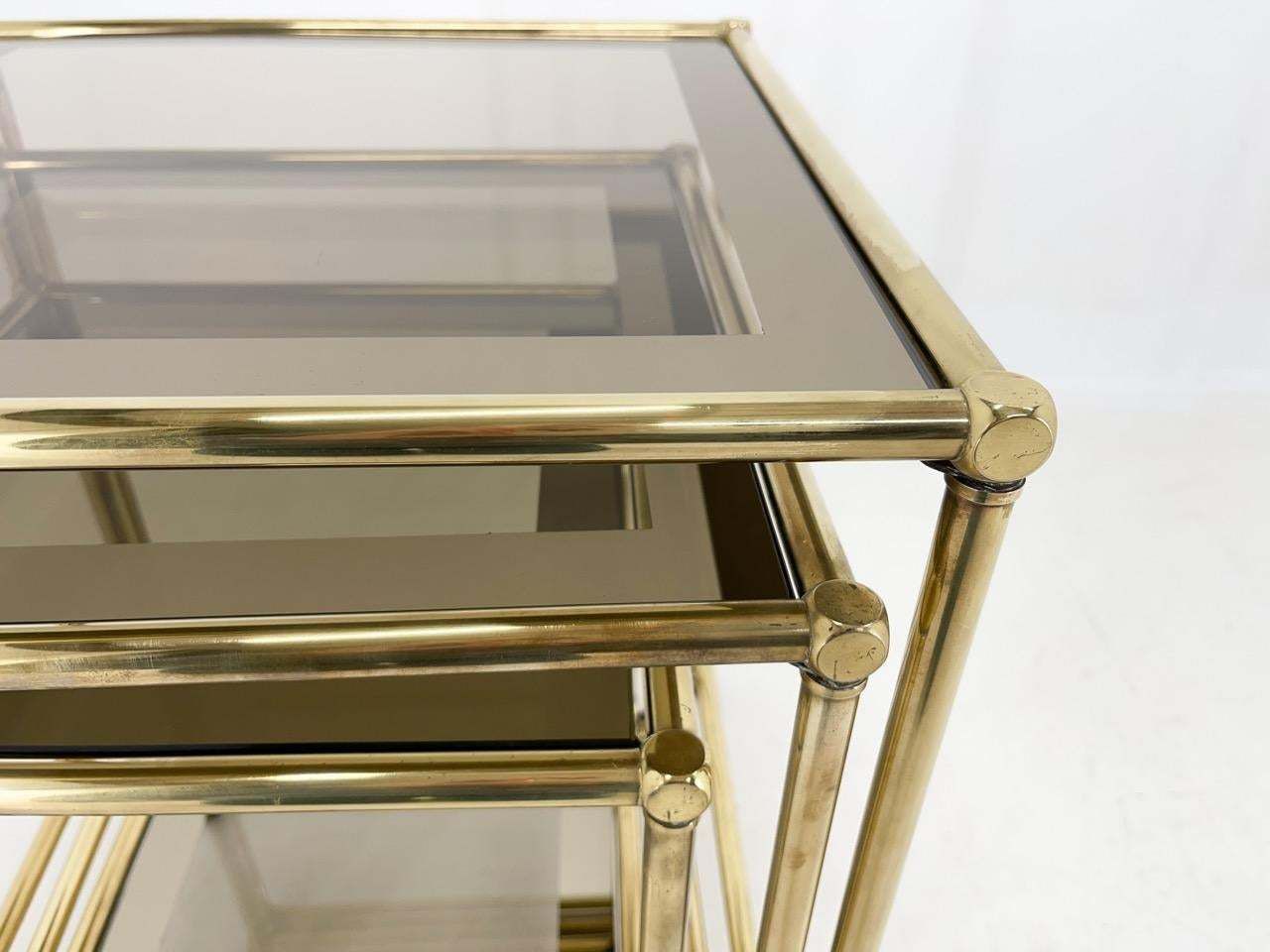 1970's Italian Brass & Smoked Glass Nesting Tables photo vintage