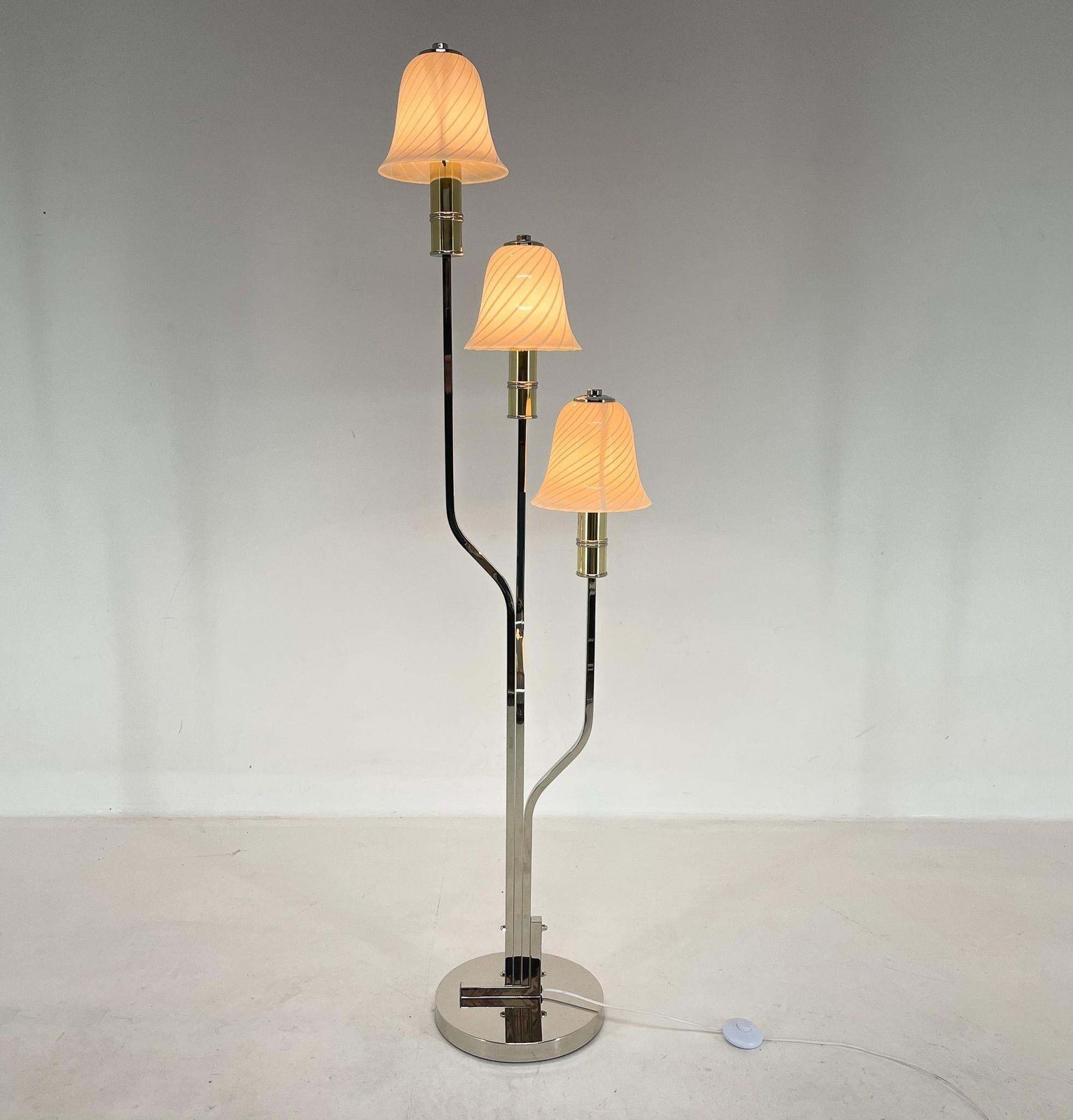 Rare Italian Chrome & Murano Glass 'Magic Mushrooms' Floor Lamp, 1970's
