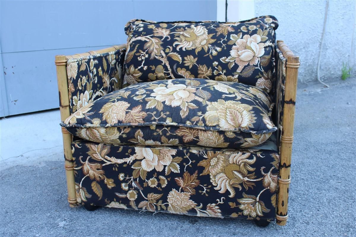 Mid Century Italian Armchair In Cane And Bamboo Fabric With Vivai Del Sud Flower photo Furniture