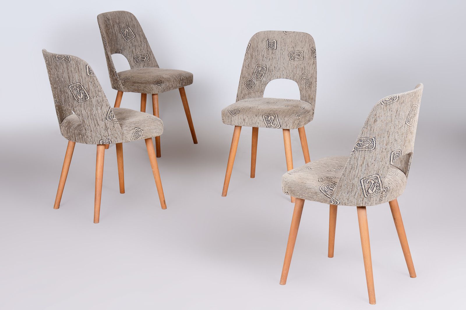 Czech Grey And Brown Beech Chairs By Oswald Haerdtl, 4 Pcs, New Upholstery, 1950s photo vintage