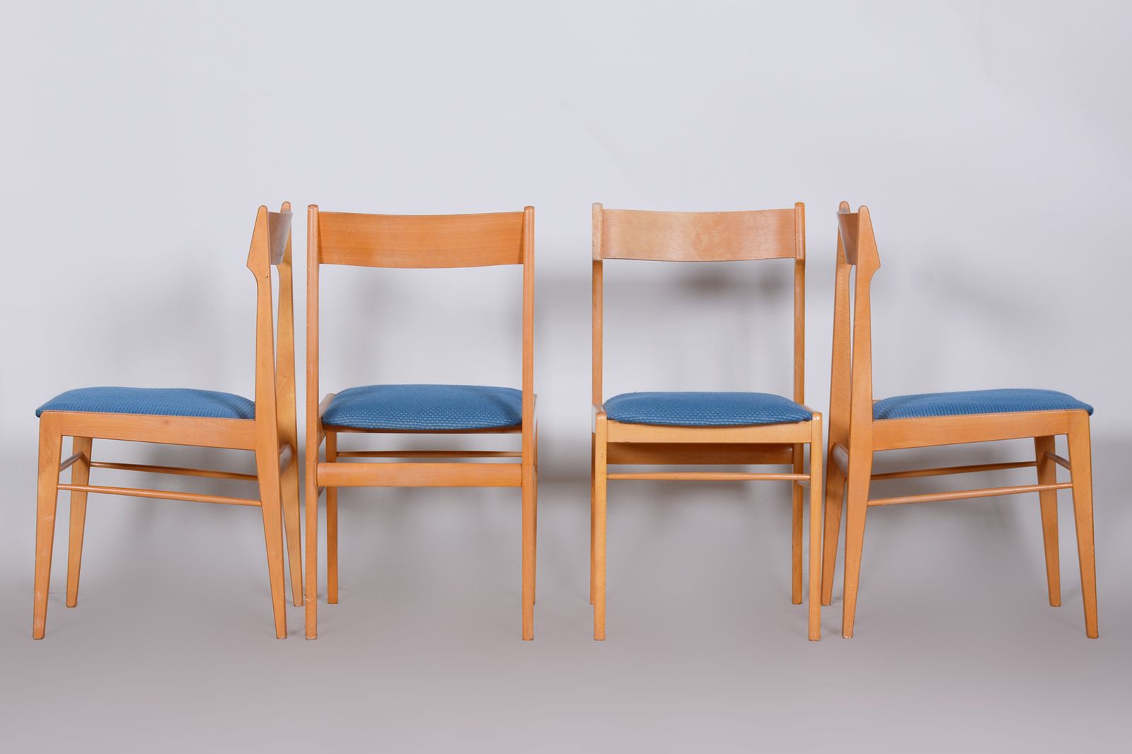 Blue And Brown Dining Chairs 4 Pcs, Well Preserved Original Condition, 1950s photo Furniture