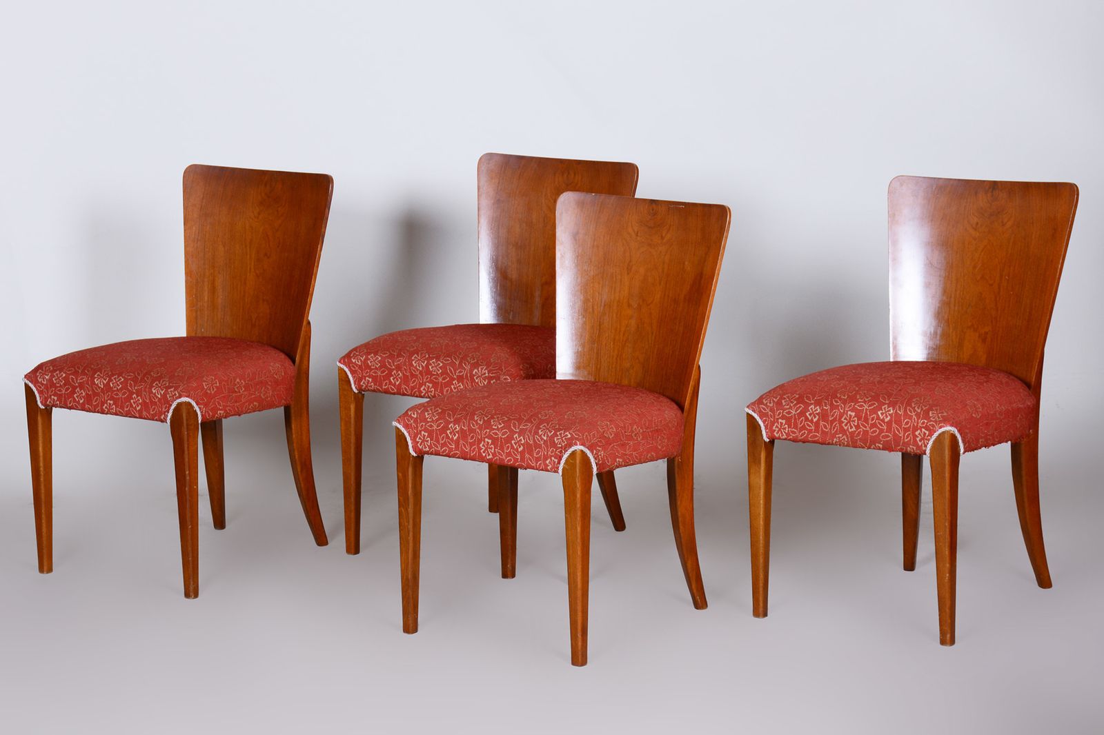 Czech Art Deco Chairs, 4 Pcs, Designed By Jindrich Halabala   Up Zavody, 1940s photo vinterior
