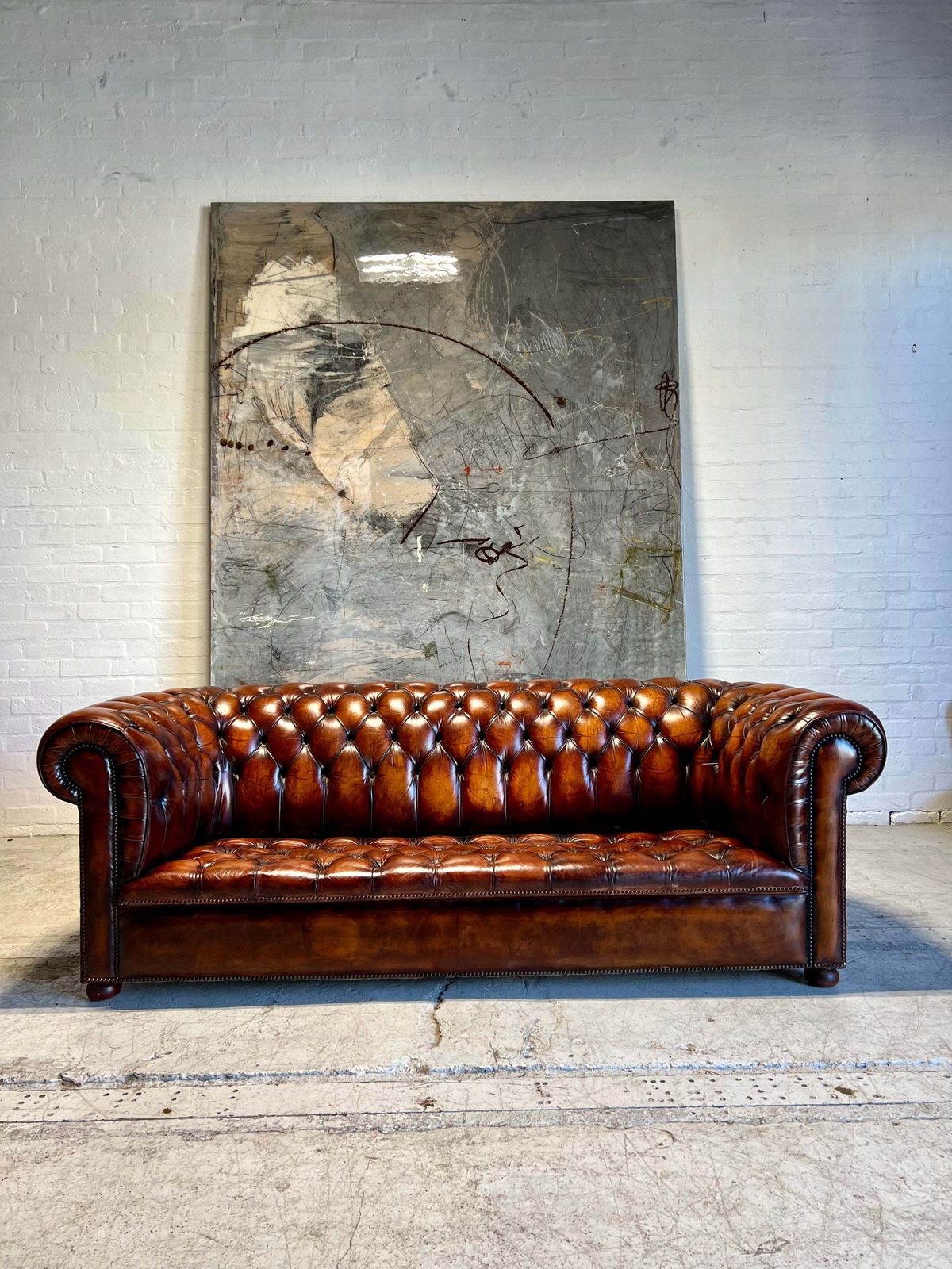 Exceptional Midc Vintage Leather Chesterfield Sofa In Hand Dyed Horse Chestnut photo buy