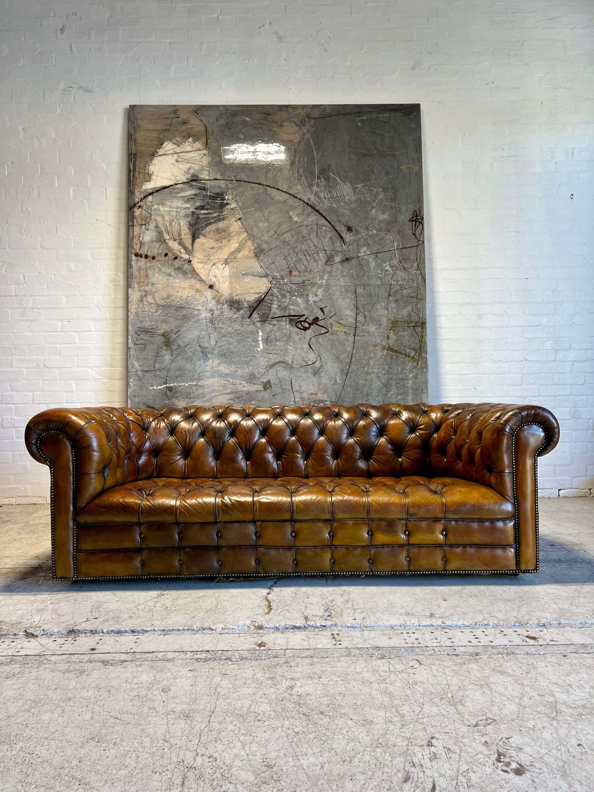 An Exceptional Midc Vintage Hand Dyed Leather Chesterfield Sofa