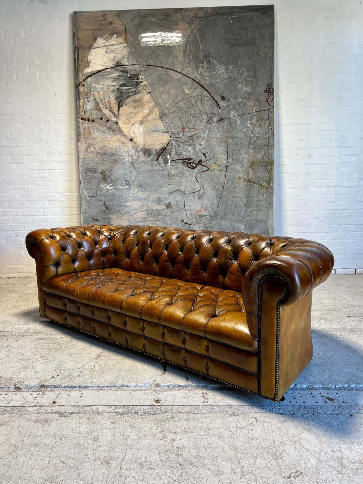 An Exceptional Midc Vintage Hand Dyed Leather Chesterfield Sofa photo buy