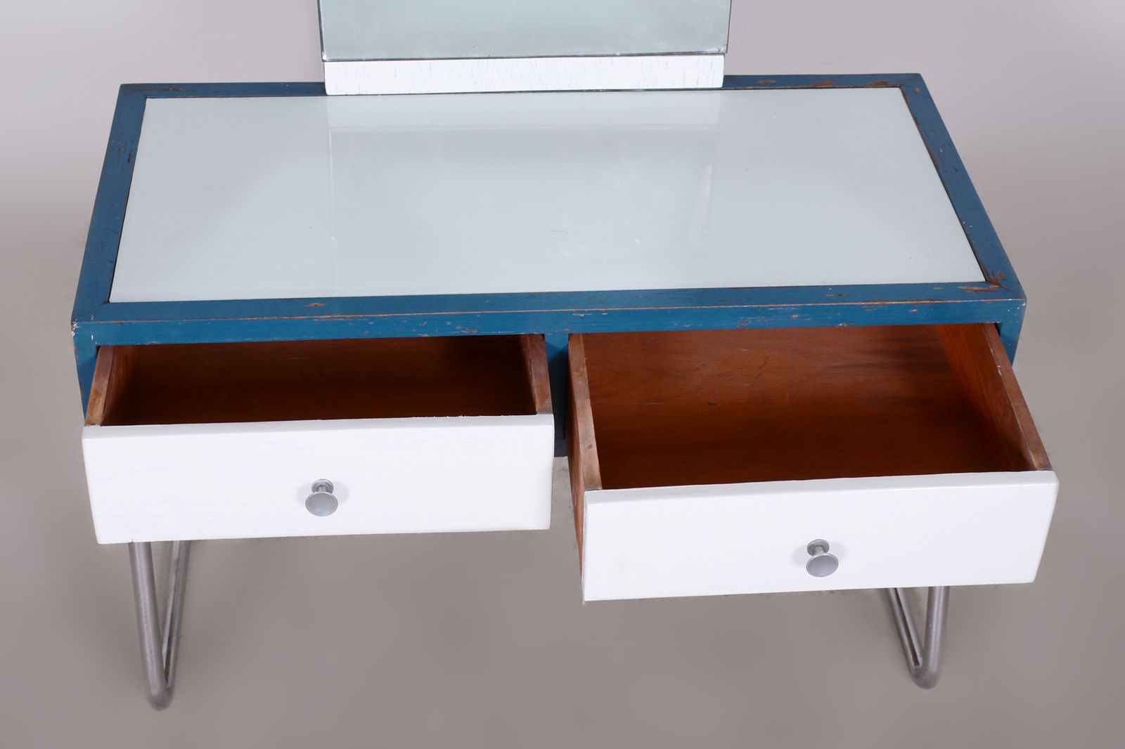 Blue And White Chrome Bauhaus Dressing Mirror, Made In 1930s, Czechia   Vichr A Spol. photo for sale