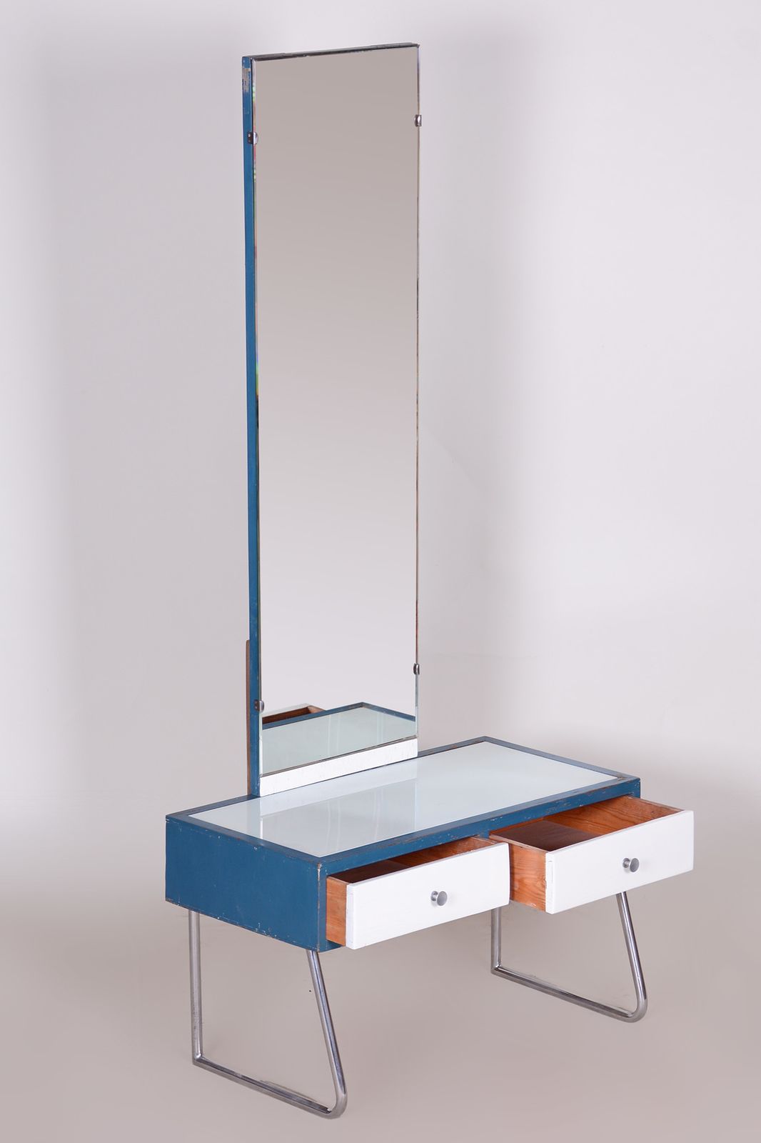 photo furniture Blue And White Chrome Bauhaus Dressing Mirror, Made In 1930s, Czechia   Vichr A Spol.