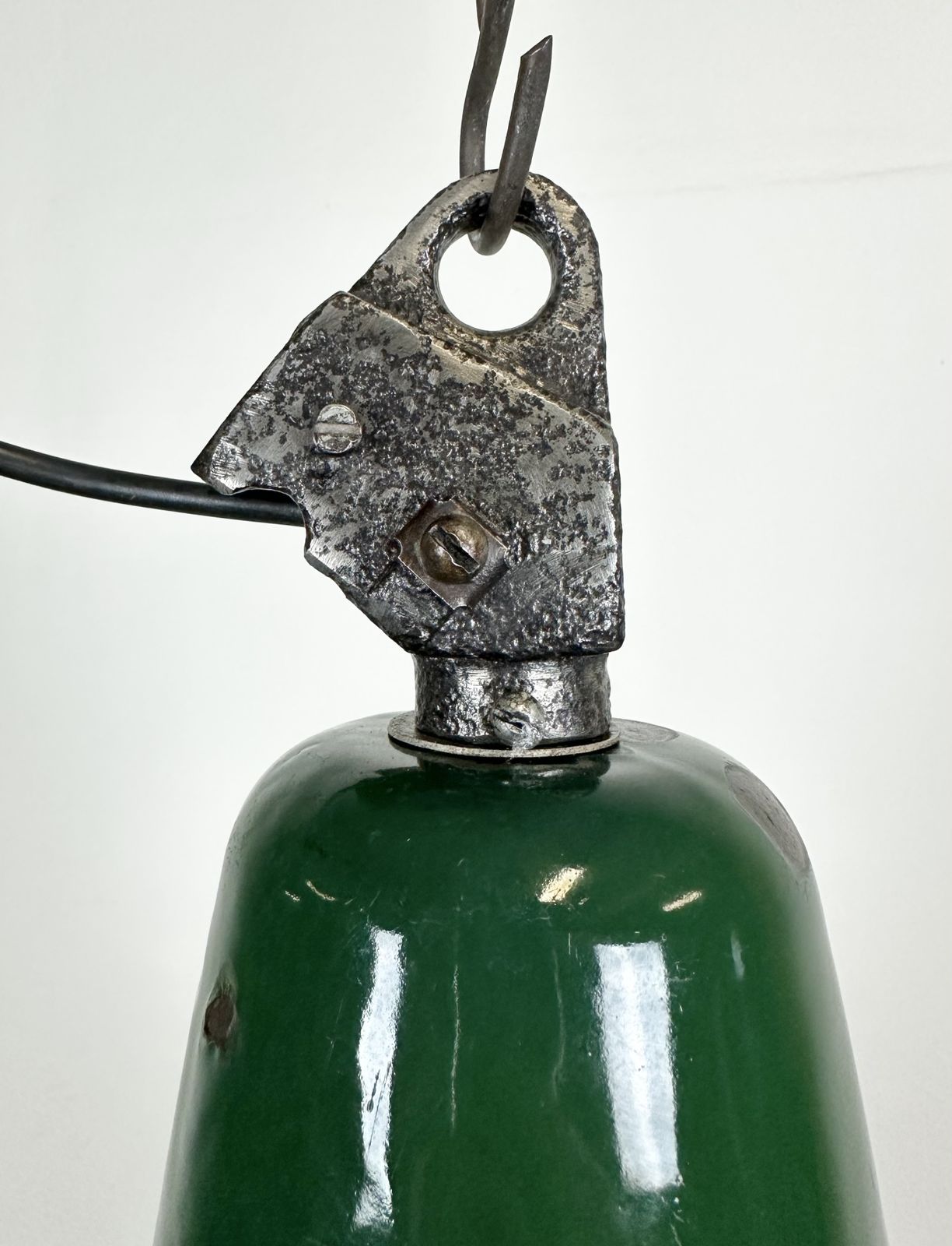 Industrial Green Enamel Factory Lamp With Cast Iron Top, 1960s photo furniture