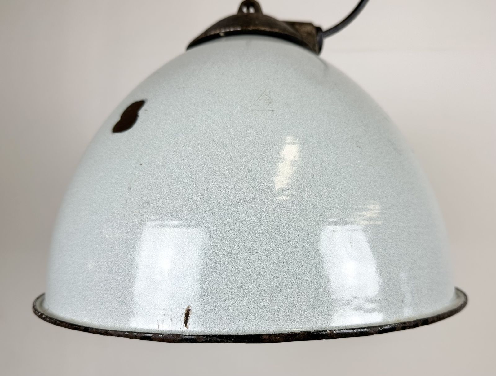 199.0 Industrial Grey Enamel Factory Lamp With Cast Iron Top, 1960s, 3x photo