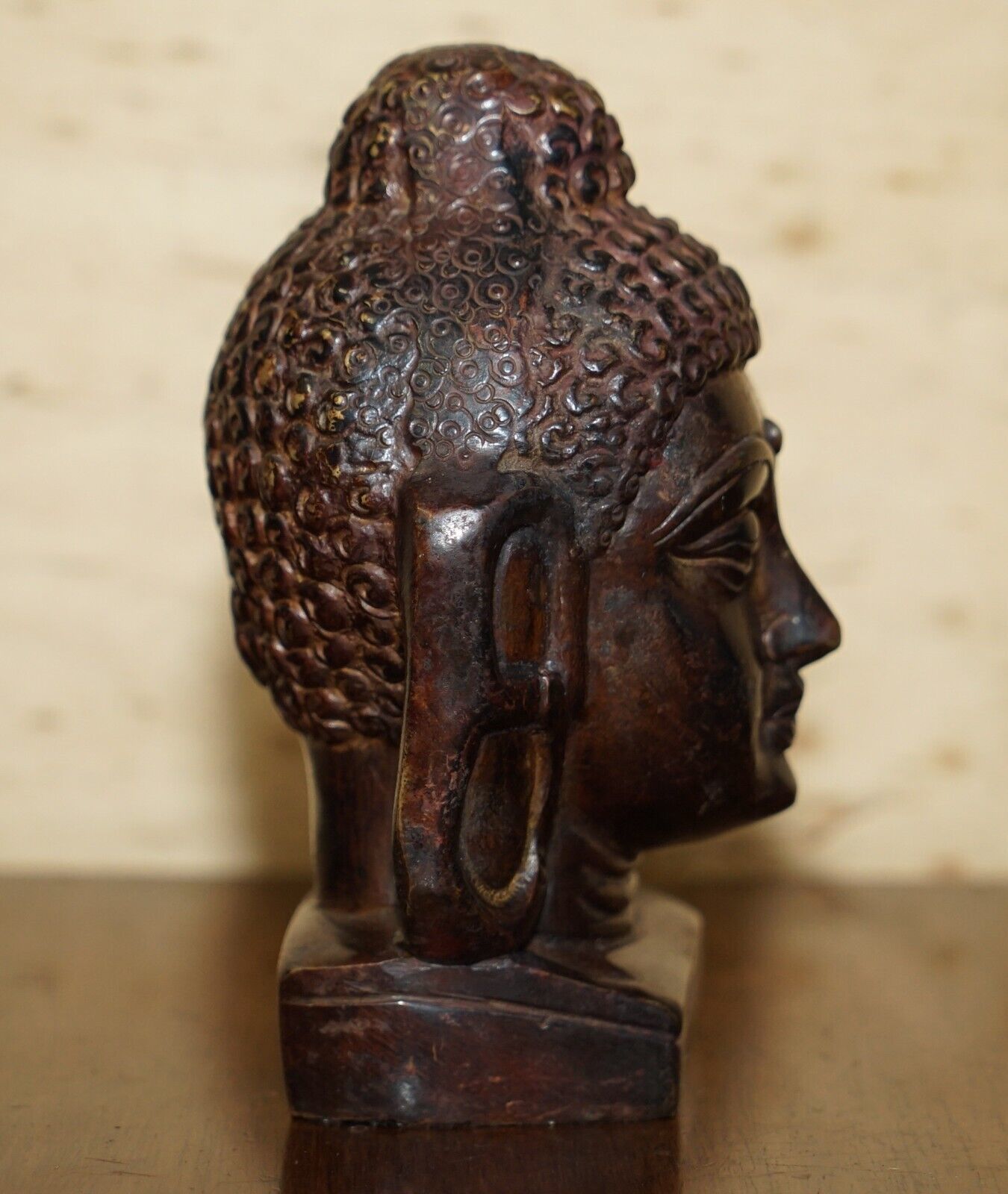 375.0 Lovely Pair Of Indonesian Bronzed Buddha Heads Very Decorative Lovely Patina photo