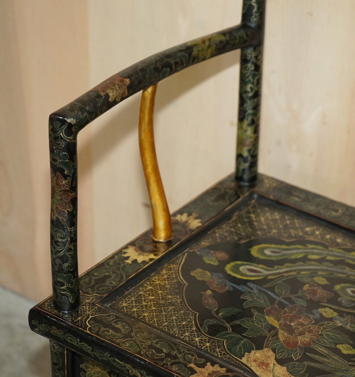 Chinese Antique Export Circa 1900 Lacquered & Painted Ming Style Armchair photo vintage