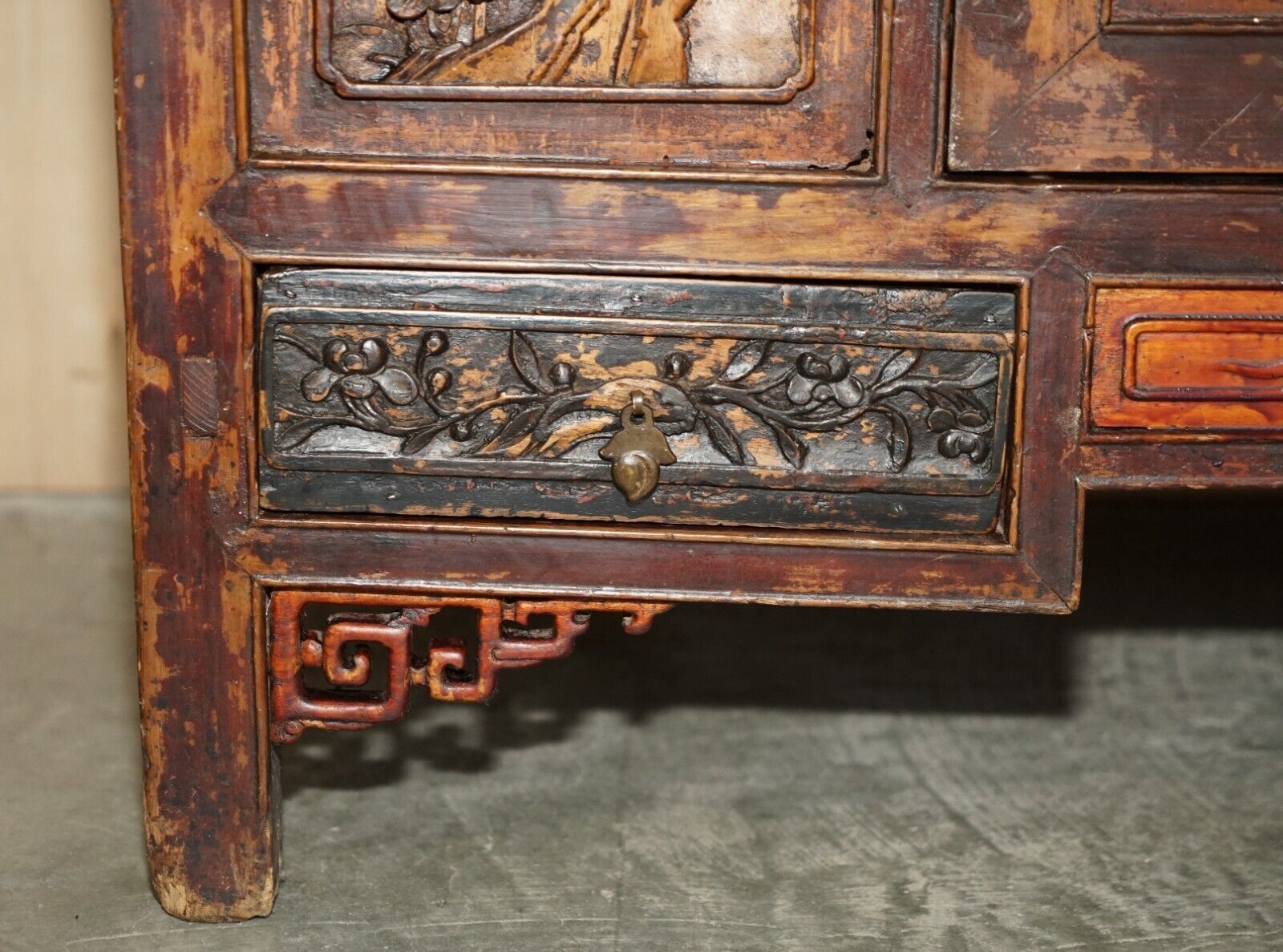 Antique Circa 1860 Chinese Hand Painted Wedding Cabinet Housekeepers Cupboard photo vinterior