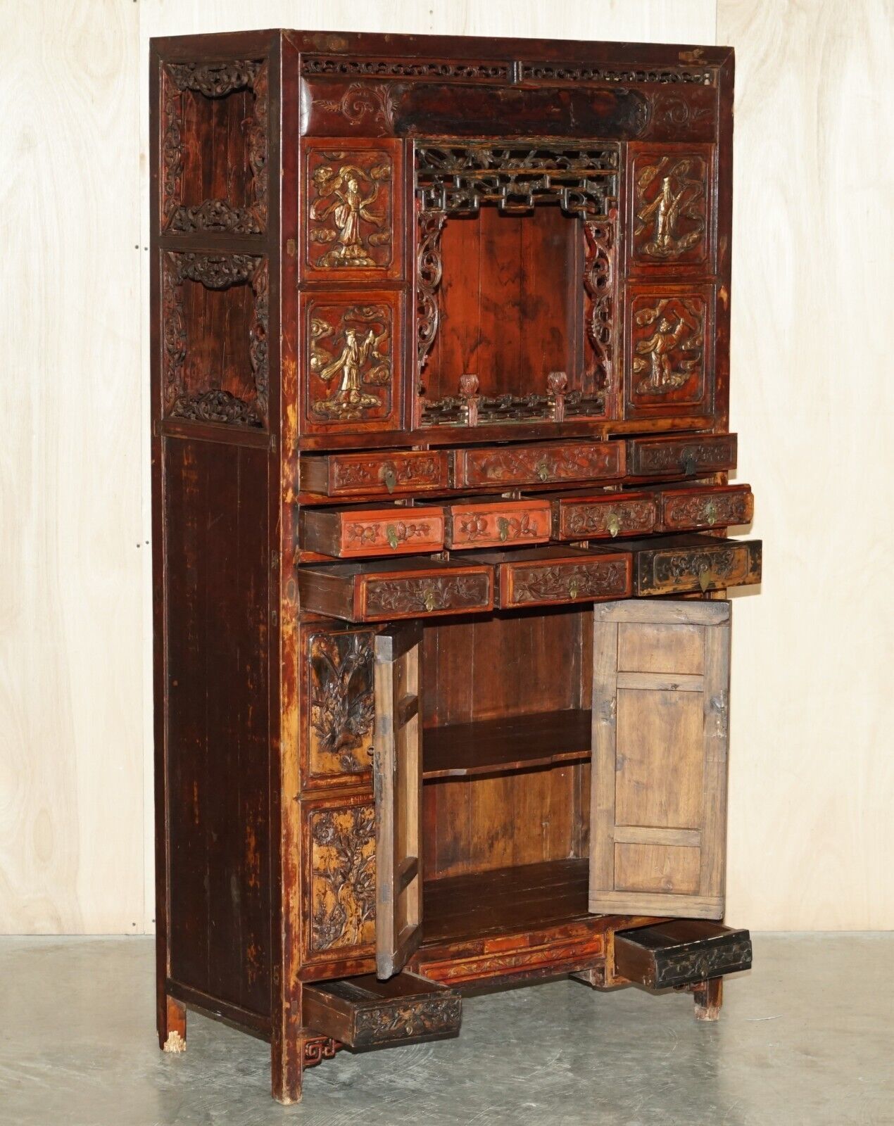 5750.0 Antique Circa 1860 Chinese Hand Painted Wedding Cabinet Housekeepers Cupboard photo