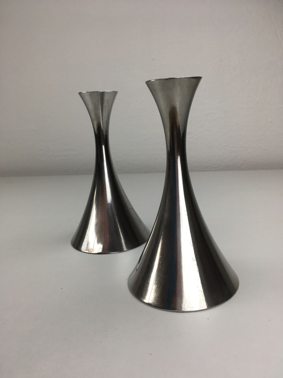 Set Of Two Danish Just Andersen Circular Pewter Candle Holders 1940's photo furniture
