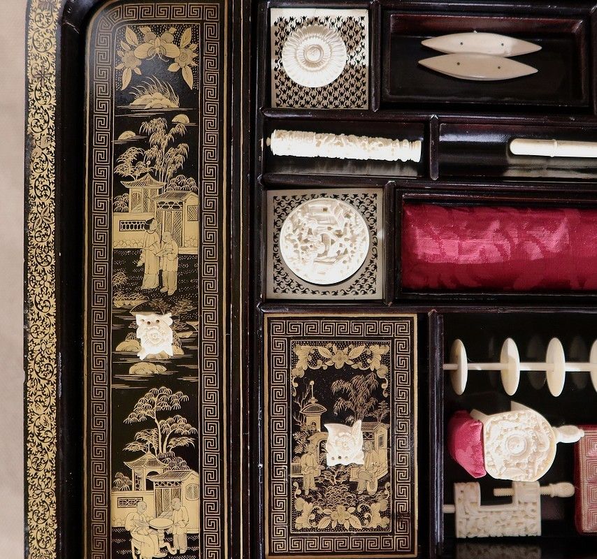 photo vinterior Worker In Blackened Wood With Asian Decoration, Napoleon III Period, Mid 19th Century