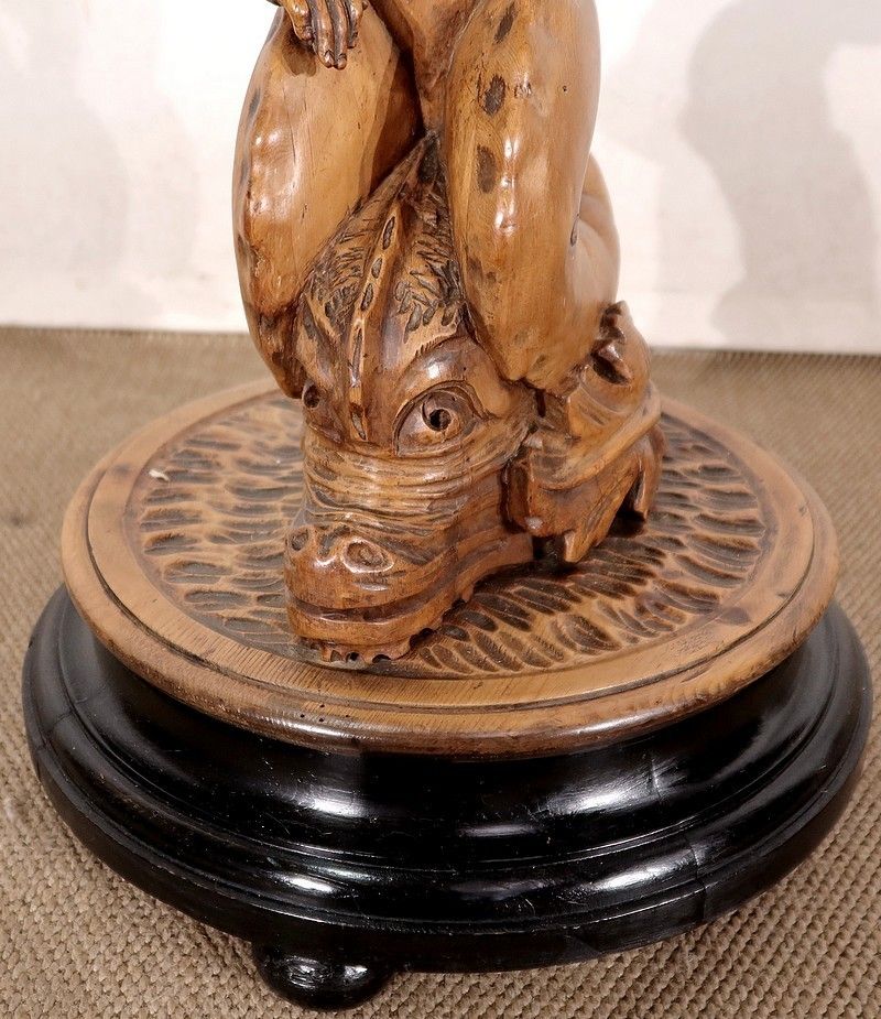 photo buy "Eros Riding A Dolphin" Harness In Natural Wood And Blackened Wood, Napoleon III Style, 19th Century