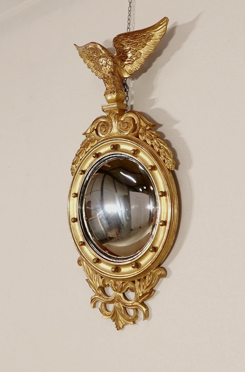 Witch Mirror In Golden Wood, Empire Style, 20th Century photo buy