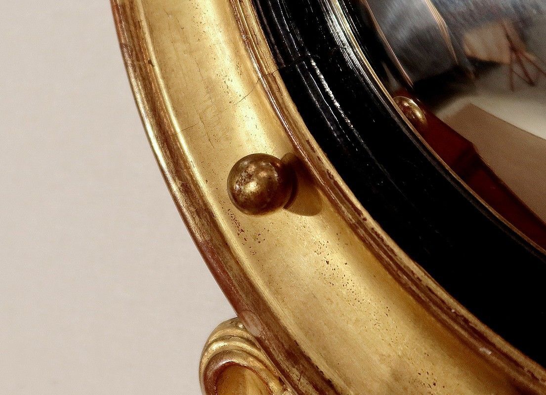 photo for sale Witch Mirror In Golden Wood, Empire Style, 20th Century