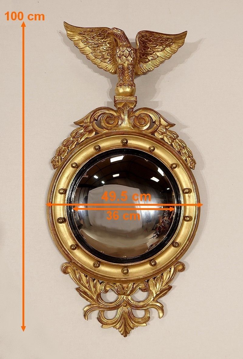 Home Decor Witch Mirror In Golden Wood, Empire Style, 20th Century photo