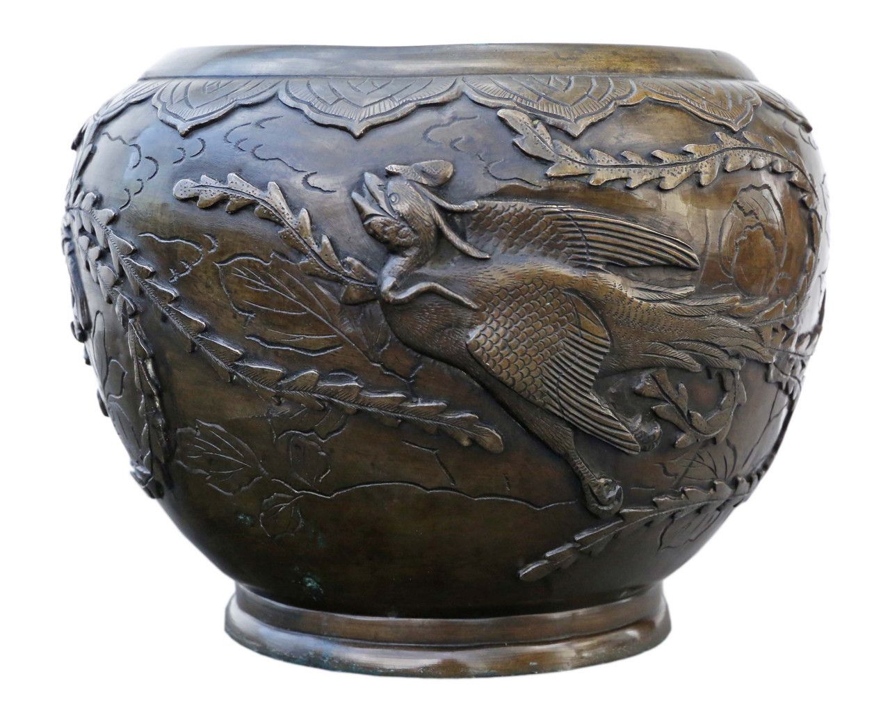 Antique Large Fine Quality Oriental Japanese 19th Century Meiji Period Bronze Bowl Censor Jardinière Planter photo Garden Decor