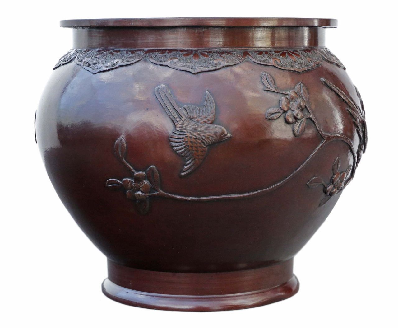 Antique Large Quality Oriental Japanese Bronze Jardinière Bowl Censor Planter Meiji Period photo for sale