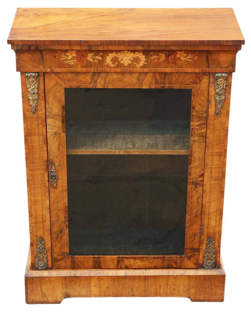 Antique C1880 Quality Inlaid Burr Walnut Pier Display Cabinet C1880