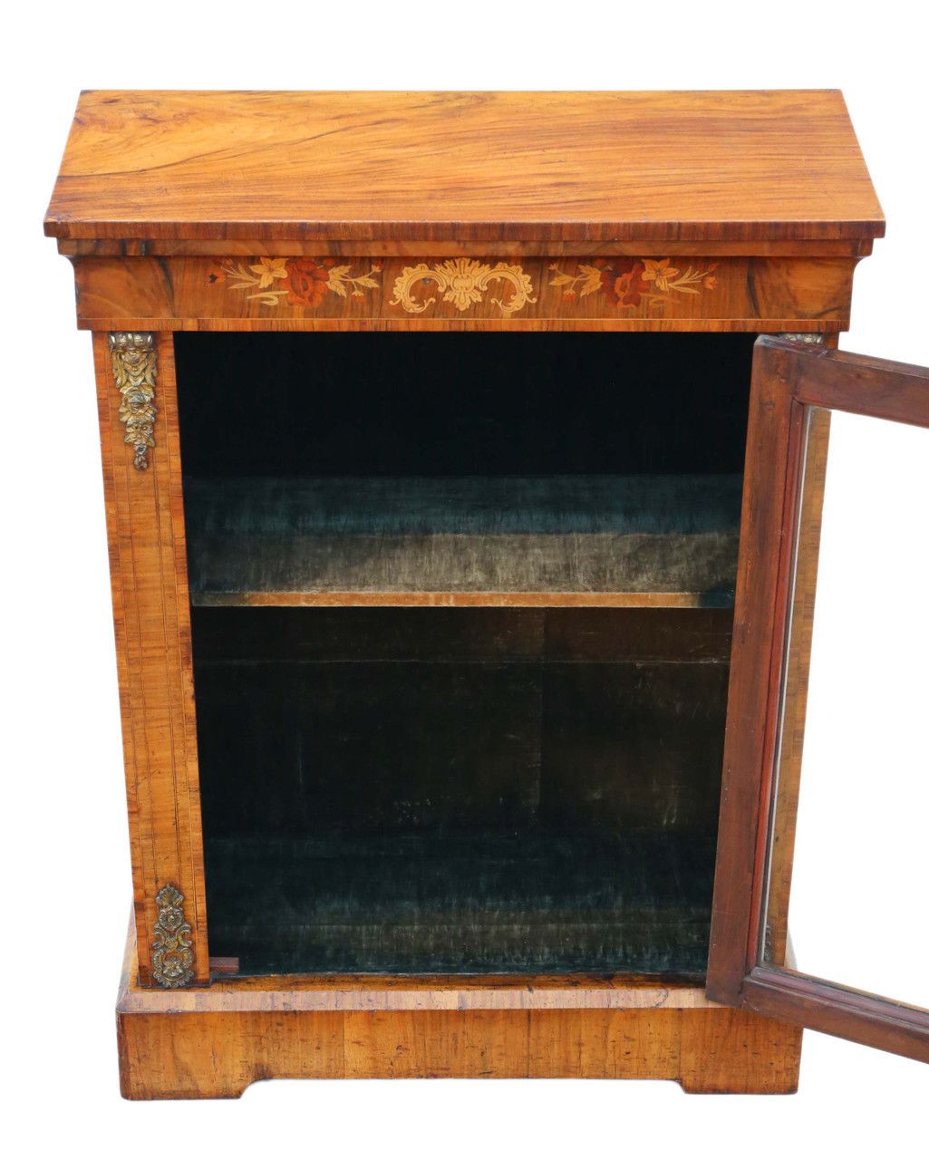 Antique C1880 Quality Inlaid Burr Walnut Pier Display Cabinet C1880 photo for sale