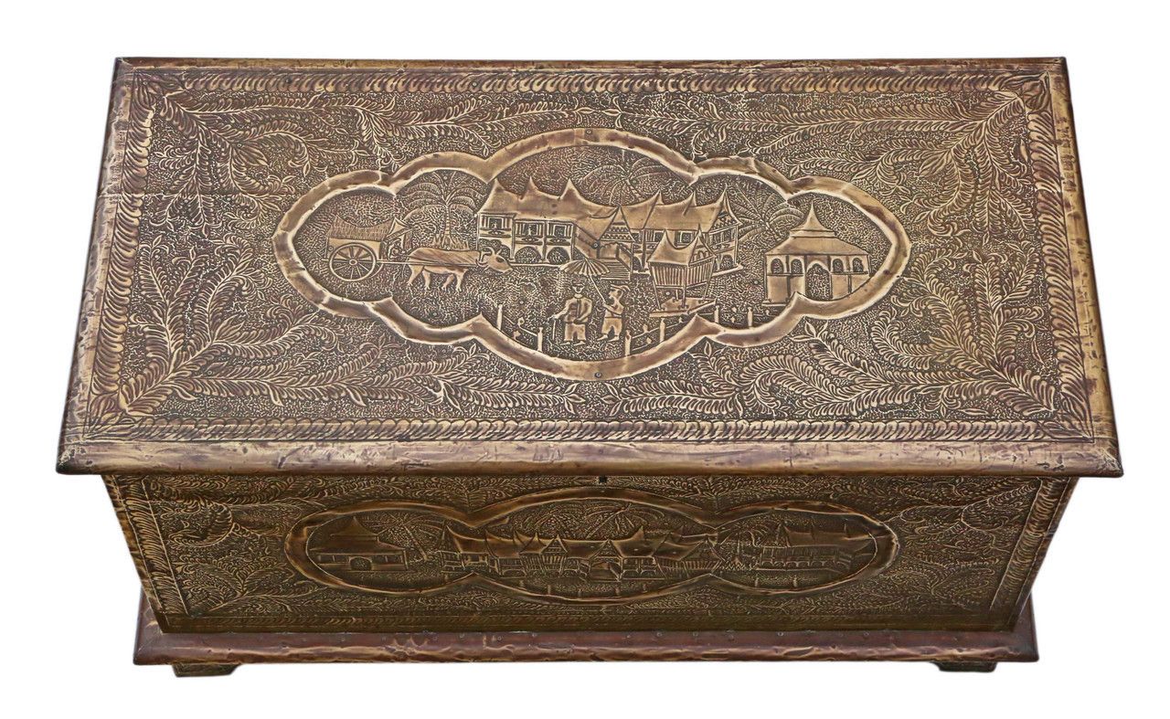 Antique Fine Quality Chinoiserie Chinese Brass Covered Camphor Wood Chest Coffer photo furniture