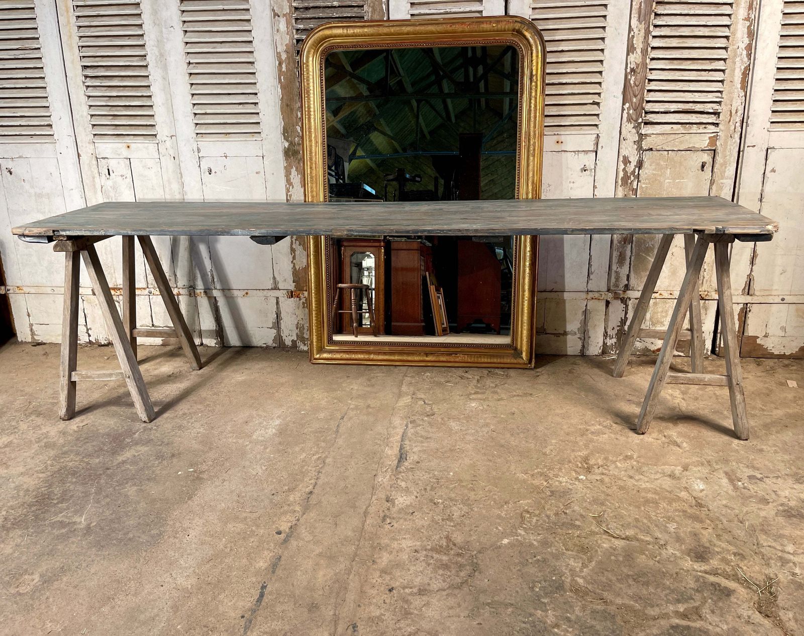 Furniture Fabulous Large 2.6 Metre Antique French Limed Oak “A” Frame Provincial Vendange Wine/Tavern Tasting Table Circa 1890 photo