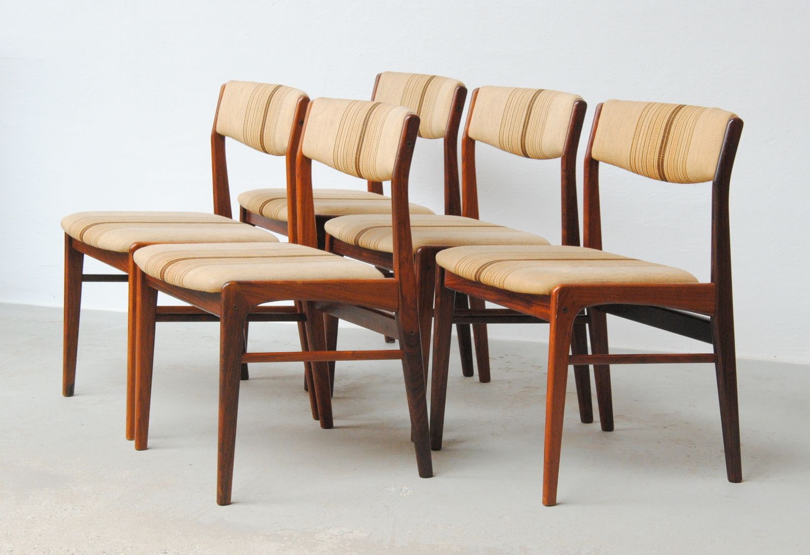 Set Of Five Restored Rosewood Dining Chairs Custom Upholstery Included 1970's photo for sale