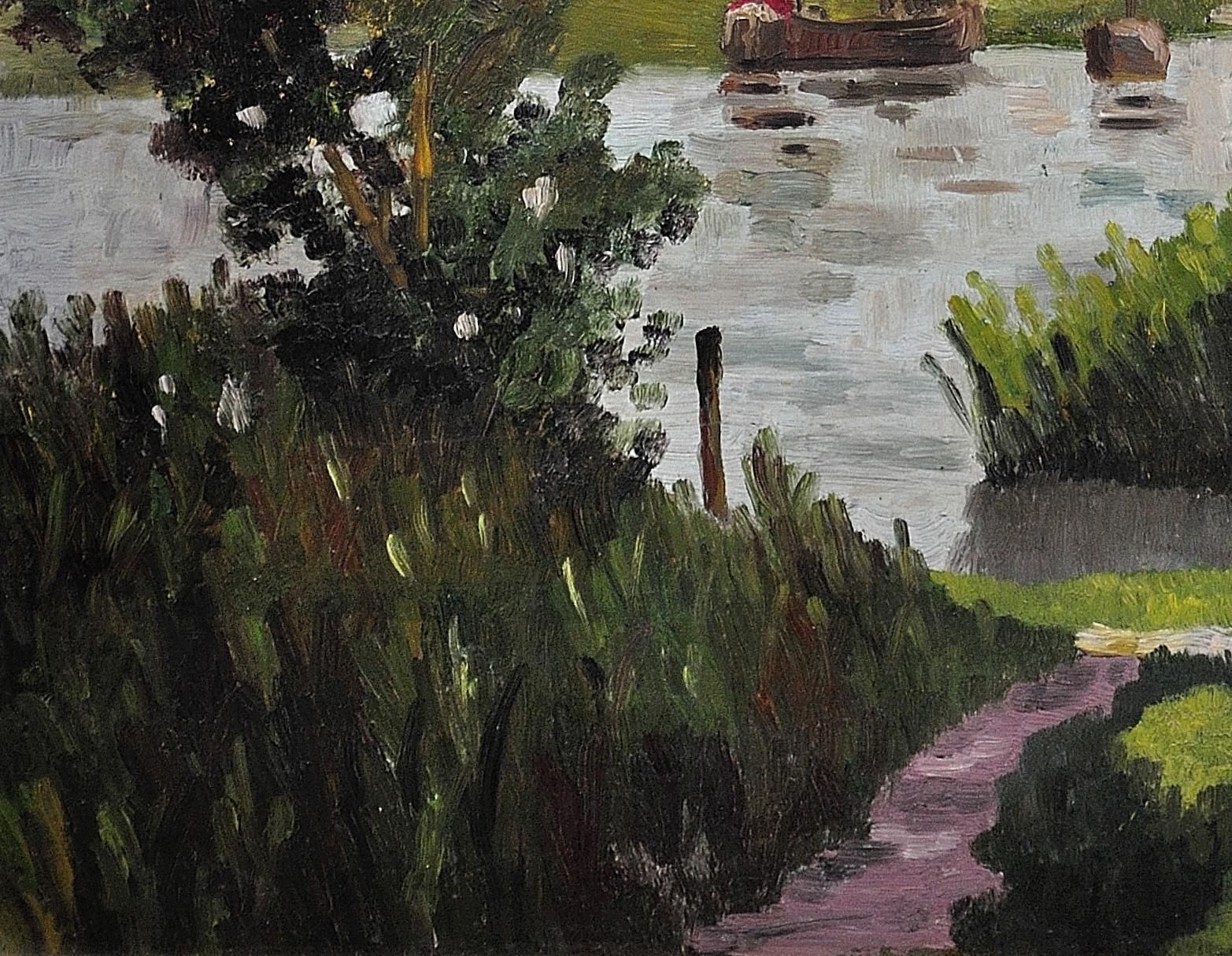 Torcello. Venice Lagoon. Framed  Mid 20th Century Oil Painting. Signed Ivor Davies, Dated 1961. Decorative Venetian Landscape. photo vintage
