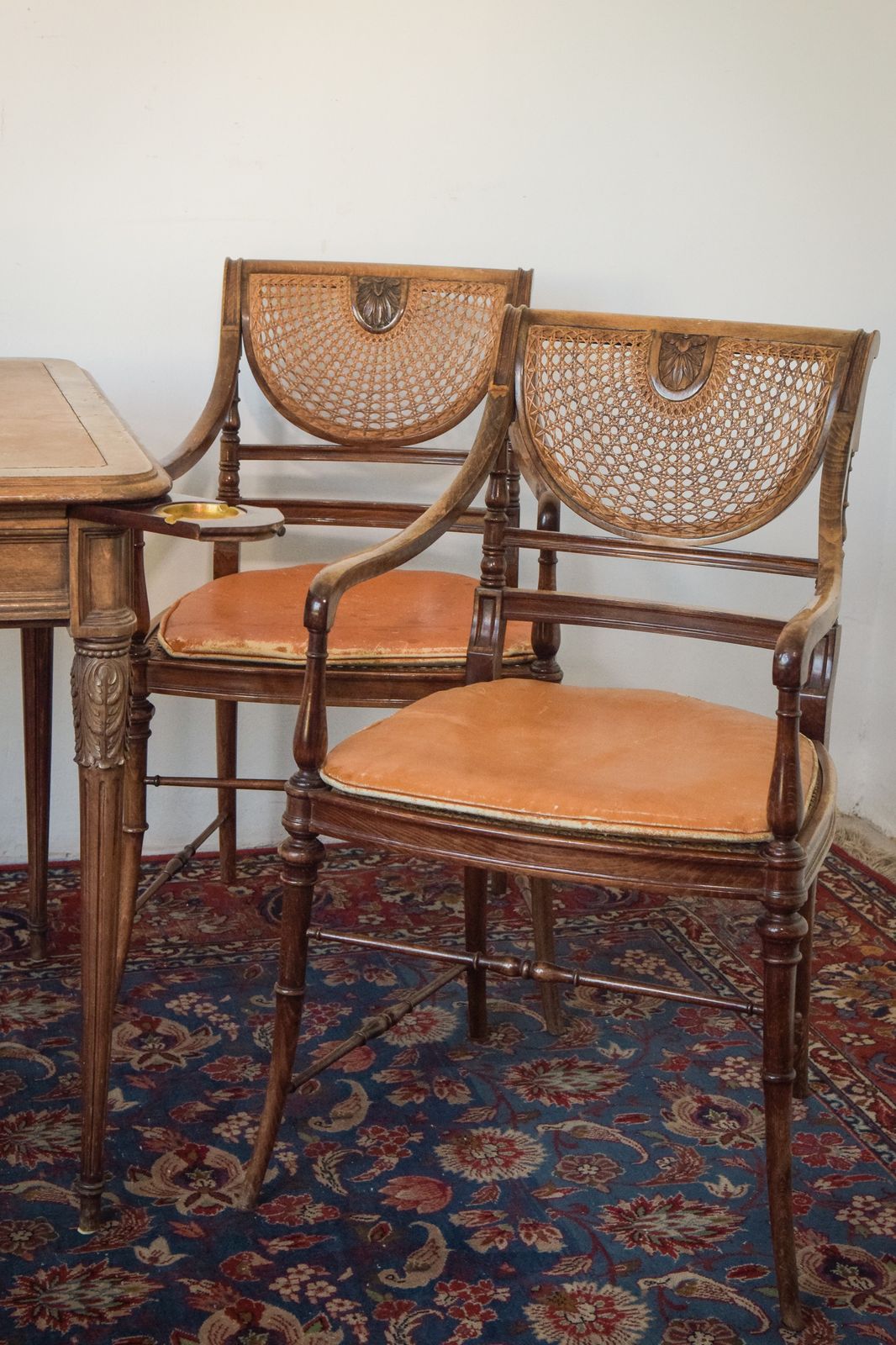 Elegant Vintage Games Table With Four Matching Bergere Chairs photo vinterior