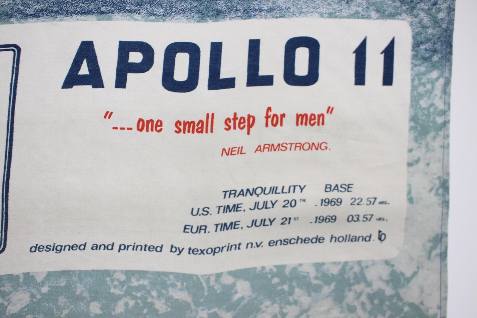 Apollo 11 Fitst On The Moon Texoprint Cloth Fabric Neil Armstrong Nasa Vtg photo buy
