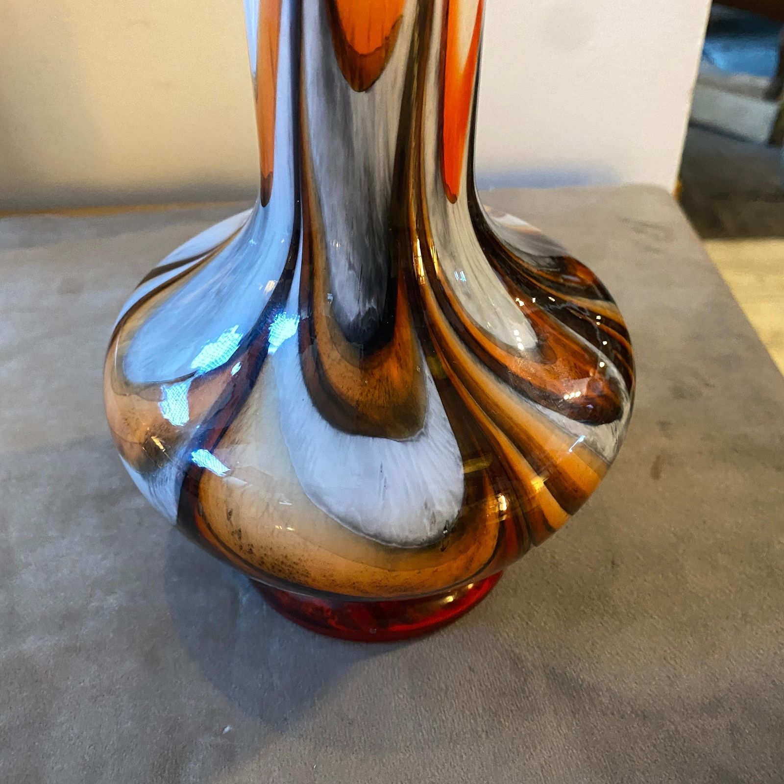 1970s Space Age Carlo Moretti Orange And Brown Opaline Glass Vase photo furniture
