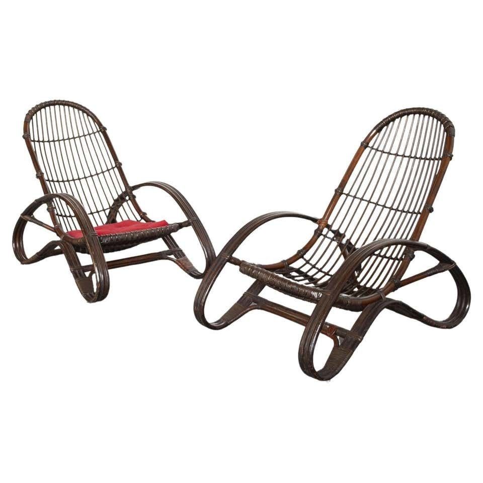 Mid Century Italian Bamboo Lounge Chairs 1960s