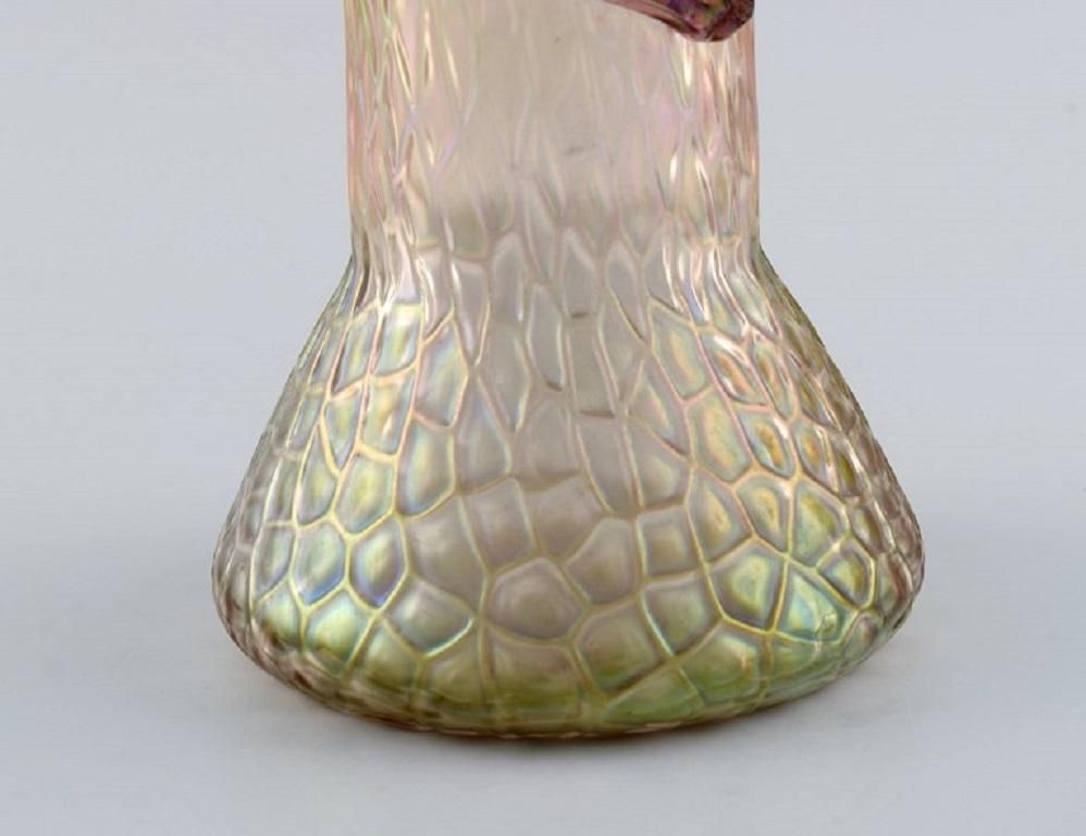 Lötz Art Nouveau Vase In Frosted Mouth Blown Art Glass With Purple Flowers photo for sale