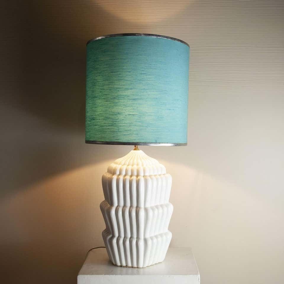 Tommaso Barbi Italian Midcentury White Ceramic Table Lamp Depicting A Cake 60's photo Lighting