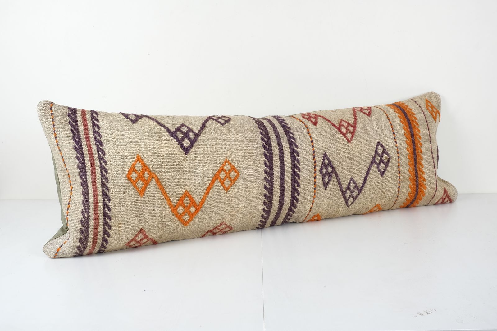 Bohemian Bedding Kilim Pillow Cover, Long Turkish Lumbar Pillow With Mid Century photo furniture