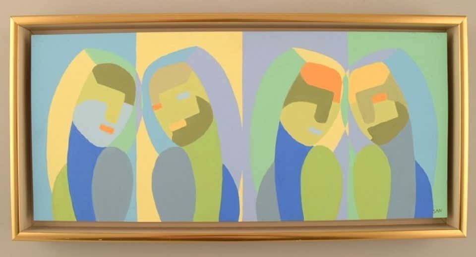 San Lundberg, Swedish Artist, Oil On Board, Female Faces, Ca. 2000 photo furniture