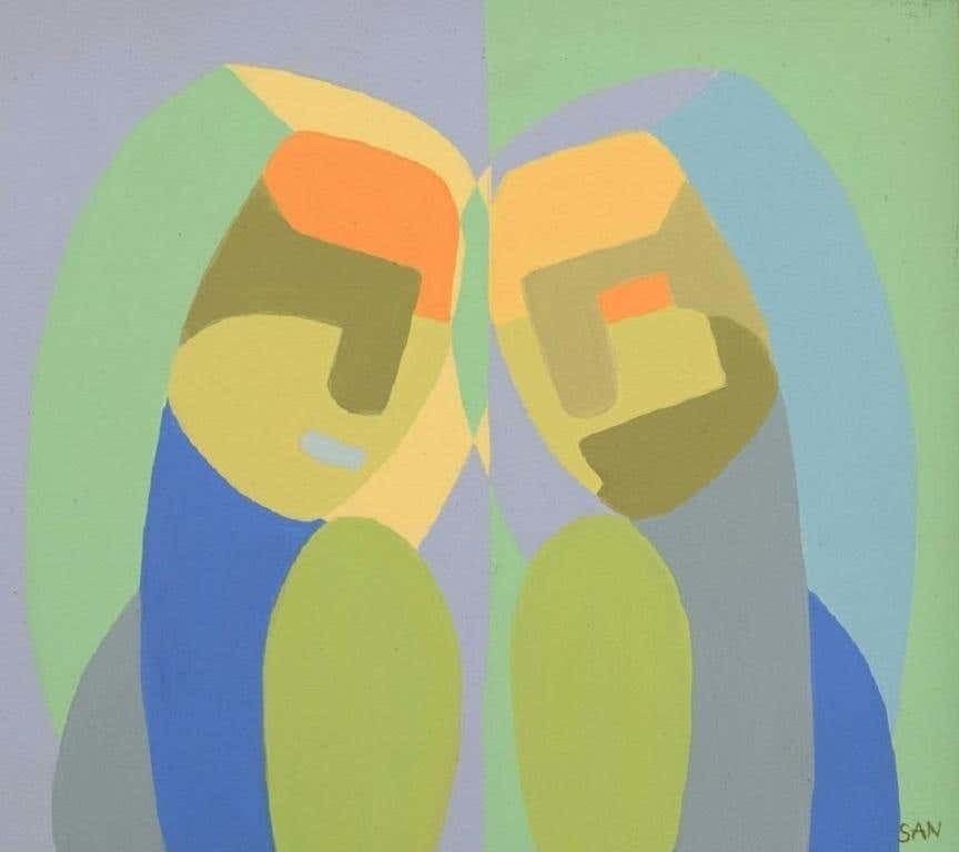 San Lundberg, Swedish Artist, Oil On Board, Female Faces, Ca. 2000 photo for sale