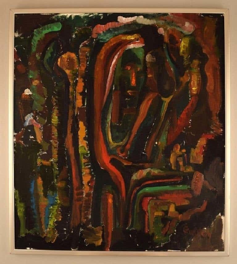 Gunstein, Swedish Artist, Oil On Canvas, Abstract Composition, Mid 20th C photo furniture